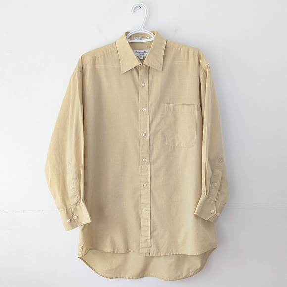 Christian Dior Men's Vintage Beigey-yellow Dress Shirt ~ Size 15 / 32-33 - Picture 2 of 9